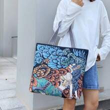 1入女孩刺繡復古時尚帆布肩袋,最佳親友禮物,有五種款式可選擇,超大容量,時尚單品 - 彩色 - 查看 7