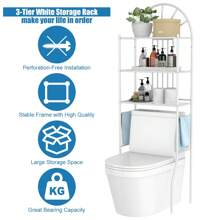 Gymax Bathroom 3-Tier Metal Storage Rack Over The Toilet Space Saver White