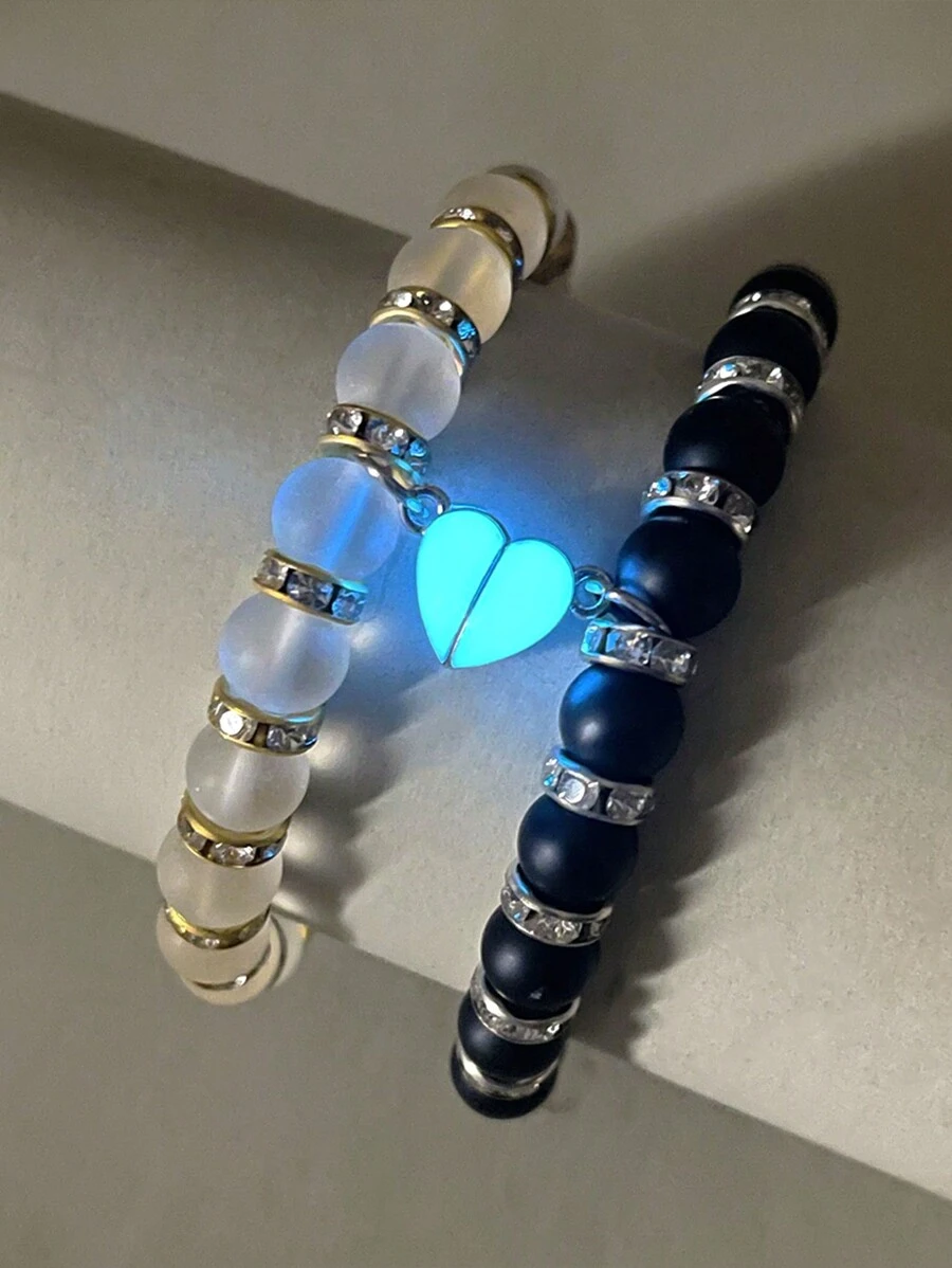 2 cái/bộ Cặp đôi Phát sáng trong bóng tối Từ tính Tim Tối giản Đồ trang trí Đồ treo Vòng tay cườm Cho Ngày Lễ Tình Nhân Qủa tặng - Nhiều màu - Xem 1