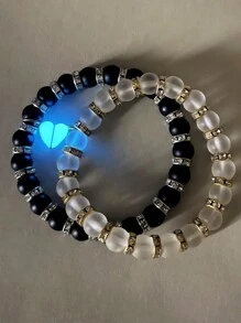 2 cái/bộ Cặp đôi Phát sáng trong bóng tối Từ tính Tim Tối giản Đồ trang trí Đồ treo Vòng tay cườm Cho Ngày Lễ Tình Nhân Qủa tặng - Nhiều màu - Xem 6
