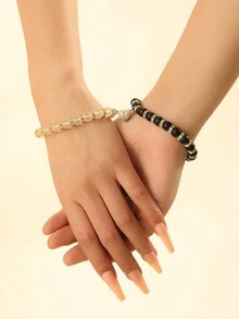 2 cái/bộ Cặp đôi Phát sáng trong bóng tối Từ tính Tim Tối giản Đồ trang trí Đồ treo Vòng tay cườm Cho Ngày Lễ Tình Nhân Qủa tặng - Nhiều màu - Xem 3