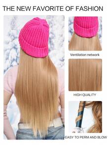 淺棕色長直合成頭髮 26 吋接髮保暖柔軟滑雪針織秋冬帽,合成假髮可調節假髮耐熱纖維帶接髮假髮 - 粉棕色 - 查看 7