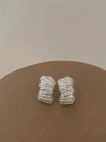 欧美风格金属折叠曲线几何简约时尚小众个性耳环 - 銀色 - 查看 4