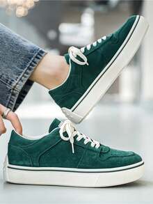 男士厚底運動鞋，運動風格時尚休閒滑板鞋，四季皆宜 - 墨綠色 - 查看 4