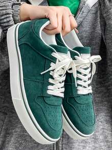 男士厚底運動鞋，運動風格時尚休閒滑板鞋，四季皆宜 - 墨綠色 - 查看 1