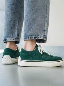 男士厚底運動鞋，運動風格時尚休閒滑板鞋，四季皆宜 - 墨綠色 - 查看 5