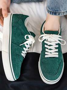 男士厚底運動鞋，運動風格時尚休閒滑板鞋，四季皆宜 - 墨綠色 - 查看 3