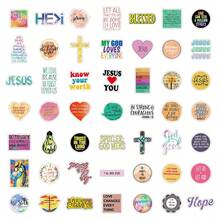 50pcs Cute Cartoon Jesus Stickers Ins Style Fashion Decorative Pattern Stickers For Glass, Cup, Notebook, Phone Case, Luggage, Fridge, Computer, Journal, Desk, Diy Art And Crafts, Self-Adhesive, Waterproof - Multicolor - View 2