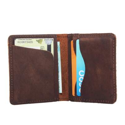 Carteira Porta Cartão Masculina Vertical Em Couro