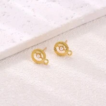10pcs Gold-Color Alloy & Inlaid Earrings (Stud & Dangle & Hoop) & Pendant For Diy Jewelry Making - Gold - View 4