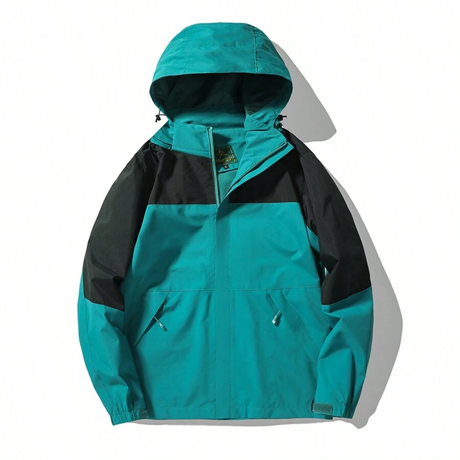 男士户外防风夹克，连帽风衣，适合徒步旅行、跑步、秋季 - 綠色 - 查看 1