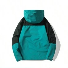 男士户外防风夹克，连帽风衣，适合徒步旅行、跑步、秋季 - 綠色 - 查看 5