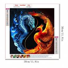 5d Diy Round Diamond Tai Chi Dragon & Tiger Pattern Decoration Painting Craft Without Frame For Home Gift, 1pc - Multicolor - View 2