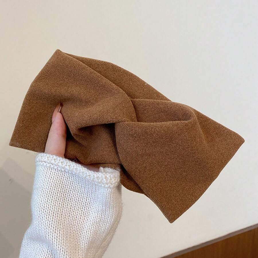 女性秋冬柔和韓式寬頭帶,簡單日常戴的洗臉髮飾 - 卡其色 - 查看 1