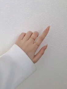 2pcs Sweet & Simple Fashionable Ultra-Thin Titanium Steel Rings With One Or Three Micro-Inlaid Round Gemstone/ Stones - Yellow Gold - View 1