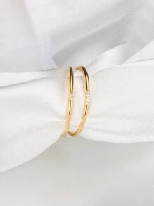 2pcs Sweet & Simple Fashionable Ultra-Thin Titanium Steel Rings With One Or Three Micro-Inlaid Round Gemstone/ Stones - Yellow Gold - View 8