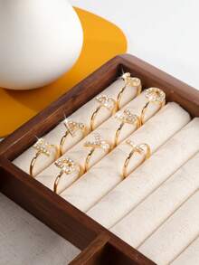 1個時尚簡約的幾何圓環,帶有26個英文字母,適用於項鍊和戒指 - 金黃色 - 查看 7