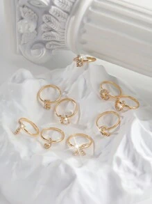 1個時尚簡約的幾何圓環,帶有26個英文字母,適用於項鍊和戒指 - 金黃色 - 查看 6