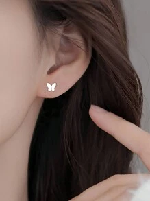 1 đôi bông tai hình con bướm thời trang bằng bạc cho phụ nữ để trang trí hàng ngày - Bạc - Xem 1