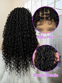 Hàng mới đến 9*6 Ren Mặt trước Tóc giả tổng hợp Đối với Mặc hàng ngày , Quăn Đen Chất xơ Bím tóc Dây buộc tóc - màu đen - Xem 8