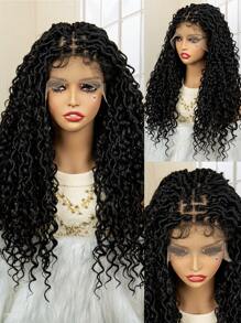 Hàng mới đến 9*6 Ren Mặt trước Tóc giả tổng hợp Đối với Mặc hàng ngày , Quăn Đen Chất xơ Bím tóc Dây buộc tóc - màu đen - Xem 1