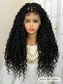 Hàng mới đến 9*6 Ren Mặt trước Tóc giả tổng hợp Đối với Mặc hàng ngày , Quăn Đen Chất xơ Bím tóc Dây buộc tóc - màu đen - Xem 5