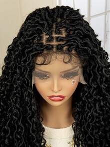 Hàng mới đến 9*6 Ren Mặt trước Tóc giả tổng hợp Đối với Mặc hàng ngày , Quăn Đen Chất xơ Bím tóc Dây buộc tóc - màu đen - Xem 7