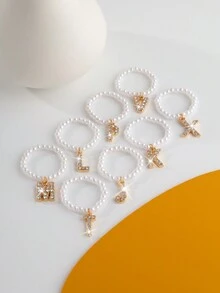 1個時尚簡約的幾何圓環,帶有26個英文字母,適用於項鍊和戒指 - 金黃色 - 查看 4