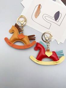 1pc Leather Charm Keychain With Swinging Horse Decoration, Cute Animal Jewelry Accessory For Bags, School Christmas Gift Ideas Bag Accessories Lanyards With Id Holder Car Accessories Bag Charms