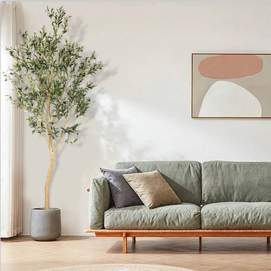 8ft Tall Faux Olive Tree - Realistic Large Silk Olive Tree Artificial Indoors - Fake Olive Trees With Branches And Fruits - Artificial Olive Trees For Home Office Decor Indoor - Green - View 1