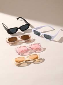 5副女士方形塑料镜框个性化Y2K黑色、白色、粉色、米色、茶色太阳镜，适合户外、海滩、派对、旅行，防紫外线配件 - 彩色 - 查看 5