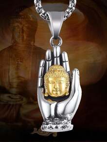 1塊不鏽鋼鍊雪花冰晶白玉項鏈 - 銀色 - 查看 1