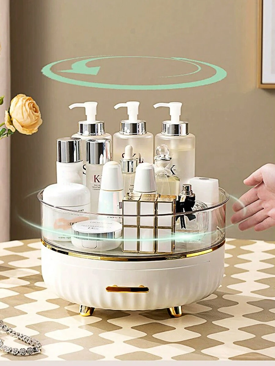Xoay 360 độ Bảo quản đồ trang điểm Đối với , Dung lượng lớn Có ngăn kéo Phòng tắm Hộp đựng , Kéo sợi Trang điểm Giá đỡ , Phù hợp Mỹ phẩm , Chăm sóc da , Son môi , Nước hoa - trắng - Xem 1