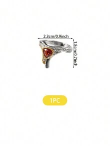 1pc Fashionable Hip-Hop Bicolor Personalized Shield Shape Triangle Red Garnet & Cubic Zirconia Decor Men's Ring - Red - View 5