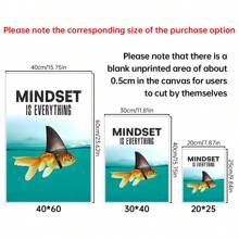 1pc Canvas Painting, Mindset Is Everything, Motivational Wall Art Poster For Home, Office Gift For Entrepreneurs, Students, Men, Teens Inspirational Decor, Self Improvement Positive Quotes, Shark Goldfish, Unframed, - Multicolor - View 2