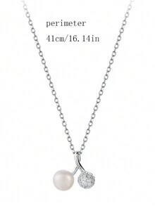 1 件水鑽珍珠櫻桃吊墜項鍊 - 銀色 - 查看 5