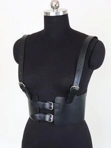 1 chiếc thắt lưng thời trang màu đen phong cách dành cho nữ làm bằng da PU có dây đeo để mặc dự tiệc và hàng ngày - màu đen - Xem 8