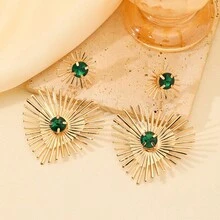 1 对个性化夸张心形绿宝石和太阳吊坠耳环（女士） - 金黃色 - 查看 2