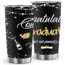 1PC, 20oz Double-Layer Stainless Steel Insulated Cup, Fashionable "Conversations Graduate. We Are Prod Of You" Printed Cup, Starry Small Colored Light And Graduation Certificate Pattern, Graduation Ceremony Gift For Classmates, Happy Graduation - Graduation Season 1 - View 6