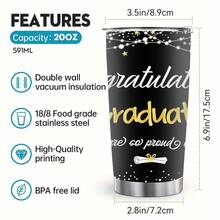 1PC, 20oz Double-Layer Stainless Steel Insulated Cup, Fashionable "Conversations Graduate. We Are Prod Of You" Printed Cup, Starry Small Colored Light And Graduation Certificate Pattern, Graduation Ceremony Gift For Classmates, Happy Graduation - Graduation Season 1 - View 4