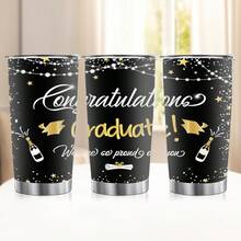 1PC, 20oz Double-Layer Stainless Steel Insulated Cup, Fashionable "Conversations Graduate. We Are Prod Of You" Printed Cup, Starry Small Colored Light And Graduation Certificate Pattern, Graduation Ceremony Gift For Classmates, Happy Graduation - Graduation Season 1 - View 10
