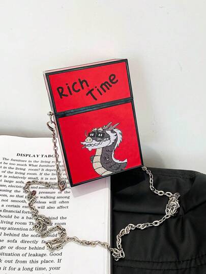 A PU Fun And Creative Dragon Year Box Bag 2024 New Chain Chinese Cartoon Print, Shoulder Skew Straddle Bag Fashion Gift Girlfriend Makeup Bag, Versatile Small Bag, Essential For The New Year, Vintage New Year And Spring Festival Style Bag For Women, Perfect For Every Occasion
