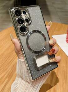 1PC Luxury Plating Wireless Charging Glitter Phone Case Compatible With Samsung Galaxy S23 Ultra S22 Plus S23 Plus Gradient Shockproof Clear Cover - Silver - View 2