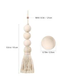 1pc Ins Natural Color Hessian Rope Tassel Wood Bead Pendant Diy Jewelry Accessory-3 Beads 2 Strings - 3 Beads Tassel-2 Pack - View 2
