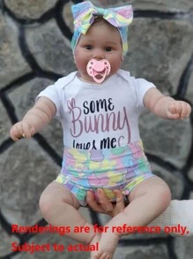 GUESSBELLY 24 英寸逼真柔软硅胶重生女孩 Maddie 婴儿微笑娃娃玩具，带 3D 彩绘皮肤和血管，60 厘米手工制作新生幼儿婴儿可爱生日礼物 - 白色 - 查看 1