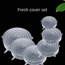 1套含6個矽膠膜,適用於野餐、露營、廚房、微波爐和冰箱,防塵、安全可食用,可重複使用。6種不同大小的尺寸可適合各種容器。創新的2024年夏季廚房配件 - 白色 - 查看 1