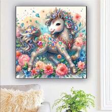 5d Diy鑽石畫,彩色卡通馬設計,無框家居裝飾手工藝品,1入組 - 彩色 - 查看 3