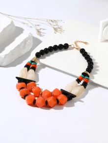 1條時尚珠子項鍊適用於女性 - 彩色 - 查看 2