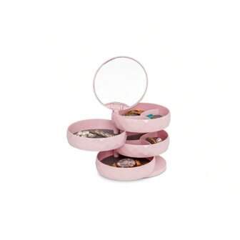 1入組多層可旋轉帶蓋桌上組織盒,儲存珠寶、化妝品、髮飾等物品-女性和女孩完美的珠寶儲存禮物