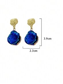 1pair (2pcs) Klein Blue Oval Earrings - Blue - View 3